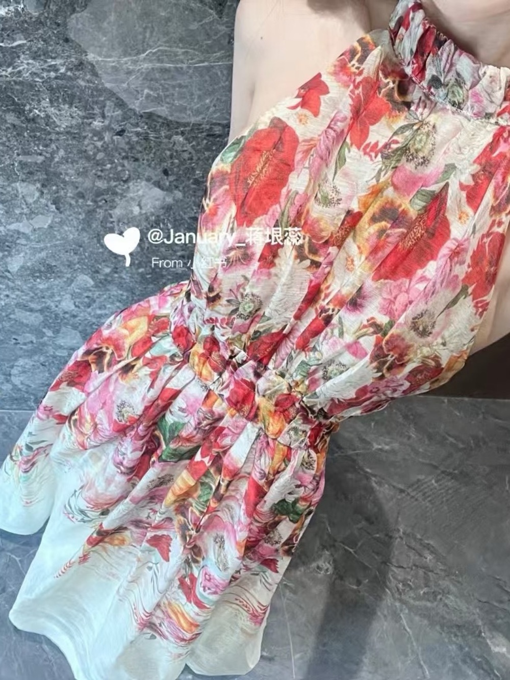 Floral Halter Summer Dress in Pink and Red